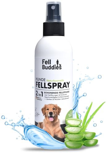 FellBuddies® Fellpflege Spray - Ideale Pflege bei Verfilzungen & Knötchen - Verbessert Geschmeidigkeit & Kämmbarkeit | Sanfte Hunde Naturkosmetik