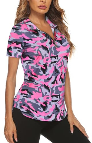 Gemulate Damen Sport Tshirt Sportshirt Activewear Funktionsshirt Laufshirt Für Damen Fitness Kurzarm sportoberteil Workout Tops Athletisch Yoga Shirt Rosa Camouflage L