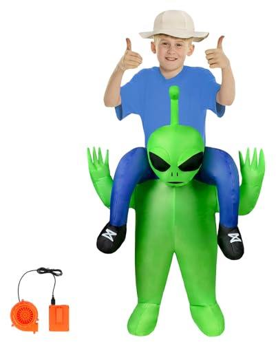 AYBUY Disfraz Inflable Alien Hinchable Verde para Niño, Divertido para Fiesta, Carnaval, Halloween, Cosplay, Cumpleaños, Navidad, Mardi Gras, 110-145 cm