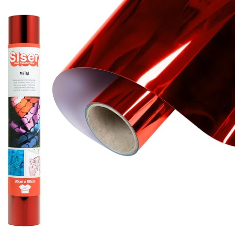SISER® Metal Red Rojo, 30 cm x 0,5 m, Vinilo termotransferible termoadhesivo metalizado para la personalización de tejidos, ropa y accesorios, Hobby creativos, fácil de cortar