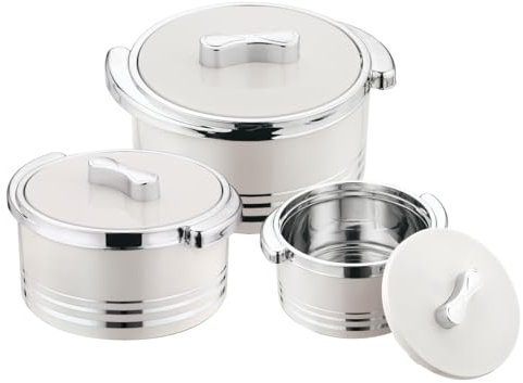 Pinnacle Isolierte Auflaufform mit Deckel, 3-teiliges Set, 3,7/2,6/1,5 qt. Hot Pot Speisenwärmer/Kühler – Thermo-Suppen-/Salat-Servierschüssel, Edelstahl-Behälter für heiße Speisen, tolles