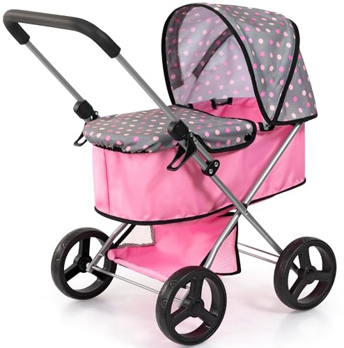 Bayer Design 14966AA Doll's pram, stroller, integrated basket, foldable, soft handle, for dolls up to 46 cm