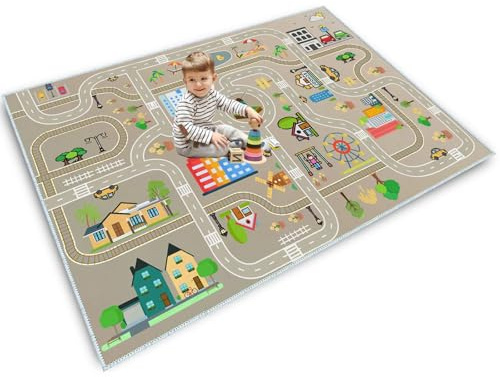 Tapis de voiture pour enfants - Motif route - Pour garçons et filles - Tapis de jeu - Tapis de construction - Tapis d'apprentissage urbain - Pour chambre à coucher et salle de jeux - B - 80 x 120 cm