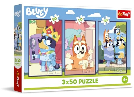 Trefl – 3in1 Puzzle: Bluey, Familie Bluey - 3 x 50 Teile, 3er-Puzzle-Set für Kinder ab 4 Jahren