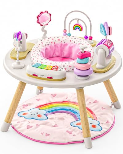Move2Play 4-in-1 Baby Activity Center | Montessori-Inspired Design | 8 Interactive Toys | Tummy Time, Exersaucer & Toddler Table | Shower Gift | Essential | Must Have for 3, 6, 12 Month Old (Rainbow)