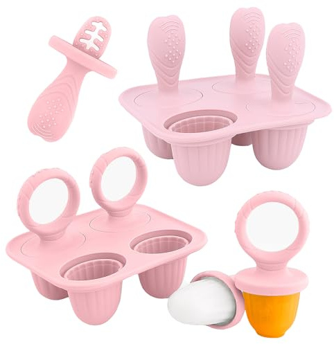 Silicone Popsicle Molds, Mini Breastmilk Popsicle Molds with Sticks, Frozen Breast Milk Teether Popsicle Maker Ice Pop Molds for Infant Feeding Spoon (2Set-Light pink)