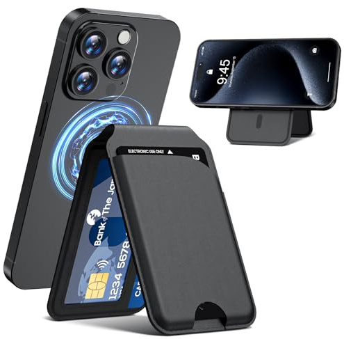 Frapkom leistungsstarke magnetische Brieftasche für iPhone, Verstellbarer magnetischer Kartenhalter aus Leder für iPhone 17/16/15/14/13/12 Serie (Schwarz)