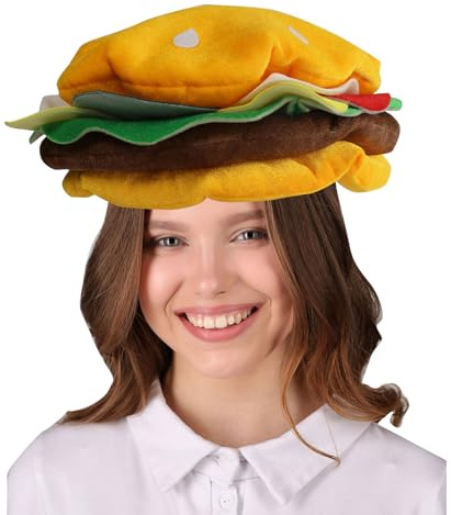 Chapeau de hamburger pour adultes – Costume de hamburger en peluche 3D – Chapeau amusant de restauration rapide pour Halloween, fêtes à thème, cosplay et événements