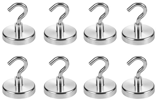 Lonwiner Lot de 8 crochets magnétiques, extra puissants, aimants puissants avec crochets, aimants avec œillet, aimants pour tableau magnétique, crochets à visser
