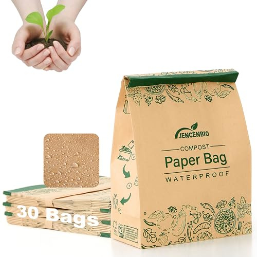 JENCENBIO Compostable Paper Bag Leakproof Kitchen Food Waste Bag 30 Bags Waterproof Bin Liner with BPI Certified