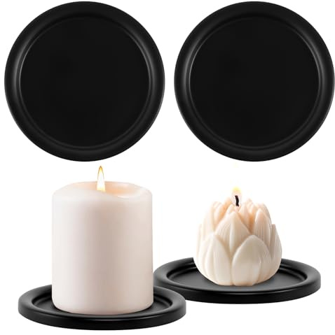 4 Stück Kerzenhalter Schwarz Kerzenhalter Stumpenkerzen Kerzenuntersetzer Tellerkerzenhalter Kerzen bis 10 cm Durchmesser Kerzenuntersetzer