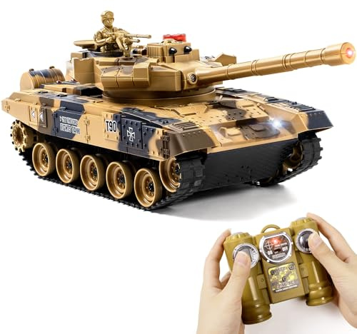 Supdex 1/24 RC Tank, Remote Control Russian T-90 Army Model Tank with Sound Effects, Lights and Smoke, 2.4G Military Model Toy for Kids, Perfect Birthday for Boys 6+ Years Old