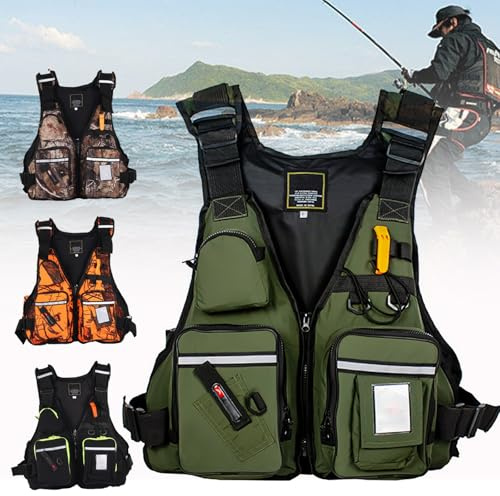 Giubbotto Salvagente Regolabile Per La Pesca Con Tasche Multiple Leggero Per Adulti(Green)