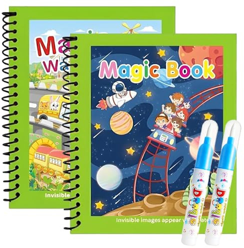 Hyleara Lot de 2 livres de coloriage à l'eau avec 2 stylos à eau pour enfants, réutilisables, carnet de coloriage aquatique, livre de coloriage aquatique à partir de 2 ans, Magic Water Book pour