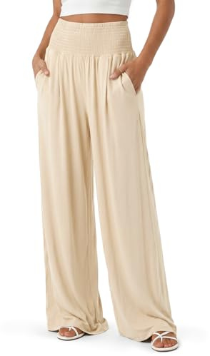 Zylioo Pantalon Palazzo large pour femme, taille élastique, entrejambe long, pantalon d'été avec poches
