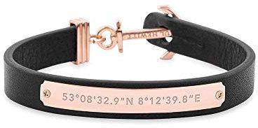 PAUL HEWITT Anker Armband Signum Koordinaten - Armband Leder Damen (Schwarz) mit Anker Schmuck aus IP-Edelstahl (Rosegold)