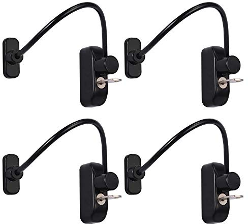 Neoteck 4pcs Verrouillage Coulissante Fenêtre Entrebâilleur de Porte Serrure Porte Coulissante Bloque Bébé Enfant Verrou de Sécurité Câble Catch Fils-Noir avec Clé en Acier Inoxydable Garage Placard