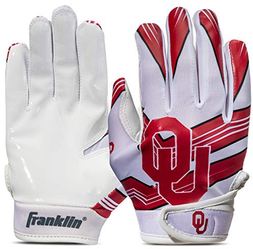 Franklin Sports Oklahoma Sooners Youth College Football Receiver Gloves - Receiver Gloves for Kids - NCAA Team Logos and Silicone Palm - Youth S/XS Pair