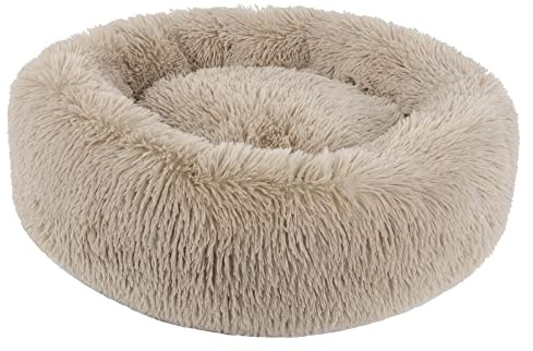BVAGSS ångest hundsäng, rund plysch munk hundbädd kattbädd marshmallow fluffig mysig tvättbar lugnande valpbädd för små/medelstora hundar XH034 (diameter: 50 cm, ljusbrun)