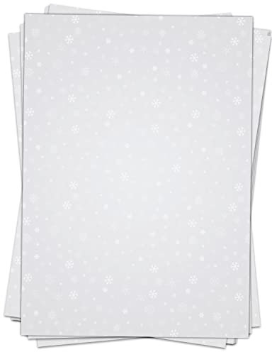 50 Blatt Weihnachtspapier (A4) | Schneeflocken auf Grau | Weihnachtsbriefpapier Motivpapier | edles Briefpapier Weihnachten | beidseitig weihnachtlich bedruckt