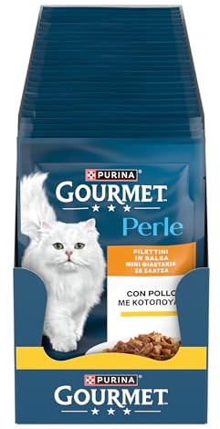 Purina Gourmet Perle Filettini in Salsa Cibo Umido per Gatti con Pollo, 26 Buste da 85g