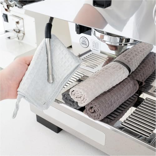 watchget Barista Paños de Microfibra – Paquete de 4 Toallas de Limpieza Profesionales (12 x 12 Pulgadas) para máquinas de Espresso, varitas de Vapor y encimeras, Accesorios Esenciales para cafeterías