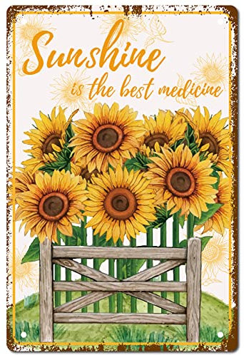 CREATCABIN Sunflower Tin Sign Vintage Metal Signs Iron Painting Retro Metal Tin Sign Plaque Poster Wall Art Garden House Plaque for Bathroom Kitchen Cafe Wall Halloween Christmas Decor 8 x 12 Inch