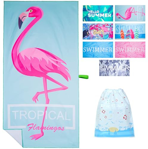 LEcylankEr Grande Serviette de Plage 180 x 90cm, Serviette Microfibre, Drap de Plage Anti Sable Sechage Rapide pour Plage/Piscine/Chaises de Plage (Flamant)