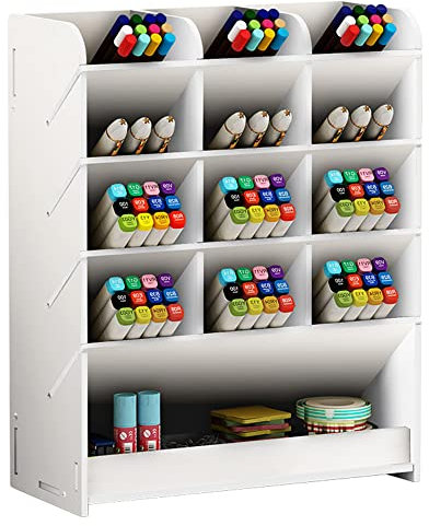Hggzeg Weiße Stifthalter-Aufbewahrungsbox, multifunktionaler Schreibtisch-Organizer, Stiftehalter für Schule, Zuhause, Büro, Kunstbedarf (PB12 weiß)