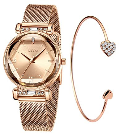 CIVO Damenuhr Rosegold Armreif Wasserdicht Armbanduhr Mode Kleid Elegant Beiläufig Designer Quarzuhr