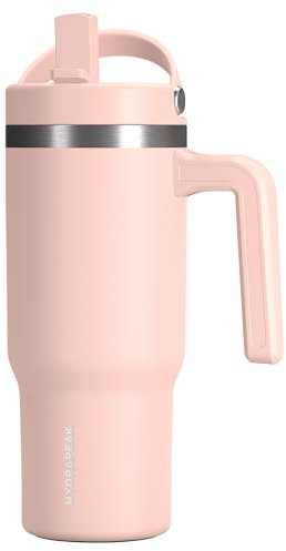 Hydrapeak Kids Voyager 18 oz Tumbler with Handle and Flip-Up Straw Lid | Spill Proof and Leak Resistant | Reusable Stainless Steel Water Bottle | Gift for Kids Boys Girls | Peony