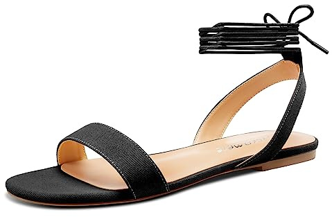 Castamere Donna Basso Tacco Heel Aperte sulla Punta Cinturino alla Caviglia Lacci Scarpe Basse Sandali Casual Denim Estate 1 CM Heels Nero 39 EU