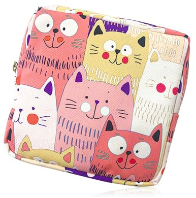 Rumyve Sanitary Napkin Storage Bag Portable Coin Purse Bag,Sanitary Napkin Storage Bag Portable Zipper Coin Purse Bag, School Women Girls Ladies(Cat)