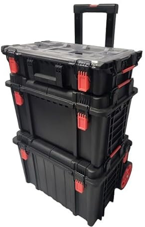 Challenger | Pro Stack Modular Tool Box Set of 3-120 Kg Load Capacity (80 Kg with Telescopic Handles) | Stackable Tool Boxes on Wheels (7) | Durable, Space-Saving Professional Tool Storage