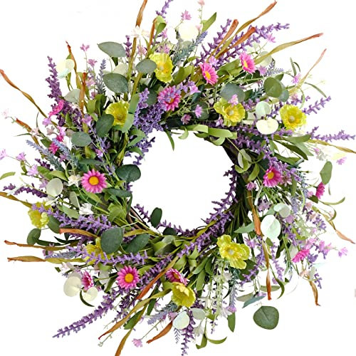 CIR OASES Spring/summer wreath Handcrafted lavender Daisy eucalyptus leaf wreaths summer front door corridor home decoration wreath wedding party festival decoration