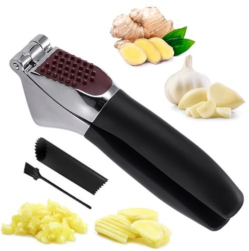 Heavy Duty Garlic Press & Mincer - Sturdy Kitchen Garlic Crusher with Ergonomic Handle, Ginger Presser & Slicer