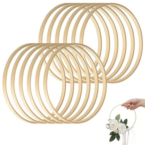 SRTSTR 12 Pezzi Cerchi per Acchiappasogni 15 cm Anelli in Legno di Bambù Cerchi Legno per Macramè Ghirlande Floreali Decorazioni Fai da Te e Artigianato