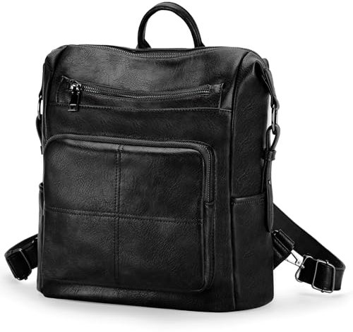 VASCHY Backpack for Women,Vegan Fashion Leather Medium Convertible Ladies Backpack Shoulder Handbag for Travel/Work/Diaper Black