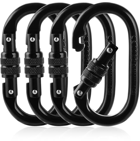 FWEEK Moschettoni Grandi, 4 Pezzi Moschettone Acciaio Inox Grande 25KN, 11cm con Ghiera di Sicurezza, per Hanging, Escursionismo, Campeggio