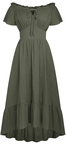 Scarlet Darkness - Robe longue de style Renaissance pour femme, décolletée, taille haute et basse, avec corset, Gras/vert, XXL