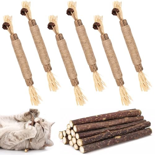 FYSL 6 Stück Katzenminze Sticks und 15 Stück Matatabi-Kausticks, Katzenminze Spielzeug, Katzen Kauhölzer Sticks für Katzen Zahnpflege & Gegen Mundgeruch Natürlich Sicher