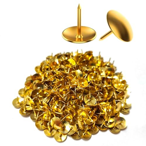 MeiLang 300 Metal Drawing Push Pins - Gold Pins, Thumb Tacks for Notice Board, Cork Map, Office, School, Art/Crafts (with Storage Box)