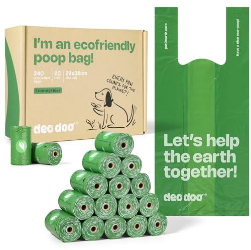 Dog Poo Bags Biodegradable Large Poop Bags with Tie Handle Recycle Leak-Proof 20 Rolls 240 Bags 11 * 15 Inch Green Doggy Waste Bags for Cat Little Unscented