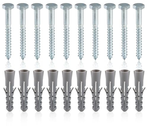 Paquete de 10 tornillos de fijación de pared de ladrillo de mampostería, pernos M8 x 80 mm con tacos de pared, tornillos de hormigón chapados en zinc, sujetadores de anclaje para mampostería, ladrillo