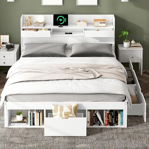 Sapgaks Lit 140 x 190 avec Sommier USB et Tiroirs, Lit Coffre 140x190 avec Rangement 2 en 1 et Tete, Rembourré Multifonctionnel avec à Lattes, Cadre de 140 x 190(sans Matelas)