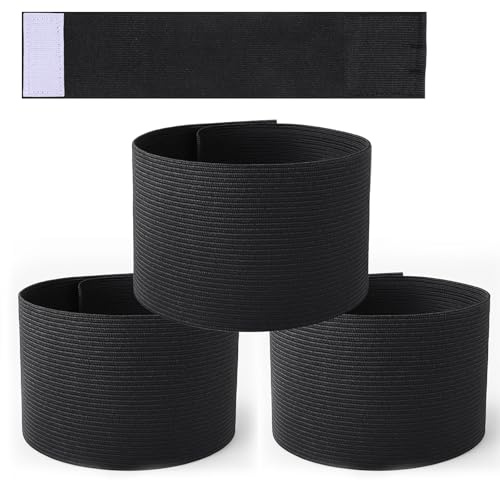 4 bracciali da capitano da 7 x 33 cm, neri, elastici, regolabili, fascia da braccio per leader/funerale, fascia da braccio sportiva per adulti, giovani, calcio, pallavolo, calcio, rugby, pallacanestro