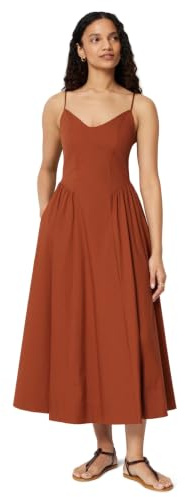 Amazon Essentials Mujer Vestido Midi de Popelina de algodón con Tirantes Delgados Fit & Flare