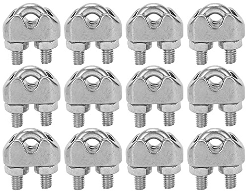 Pinzas de Cables de Acero Inoxidable, Clip de Cable para Cable de Alambre de 1/8 Pulgada M3 12 Piezas - Resistente y Anticorrosivo, Ideal para Fijar Cables y Equipos al Aire Li