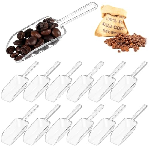 12 stycken köksskyfflar i plast, transparent isspade, mätskedar i flera funktioner, liten köksspade, för konfekt, desserter, te, isbitar, glass och husdjursmat