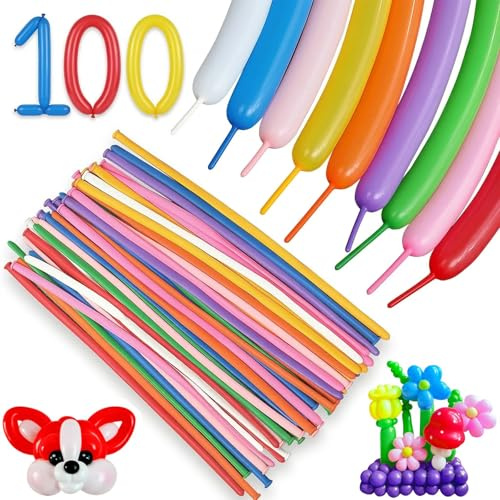 GWEOR 100 Pezzi Palloncini Modellabili Lunghi in Lattice Multicolore,Kit Palloncini Magici per Sculture di Animali e Forme Creative,Decorazioni per Feste di Compleanno, Animazione e Eventi Speciali